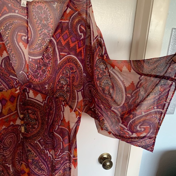 Colorful Paisley Kimono Cardigan over NWT black straight dress size L - Picture 7 of 11